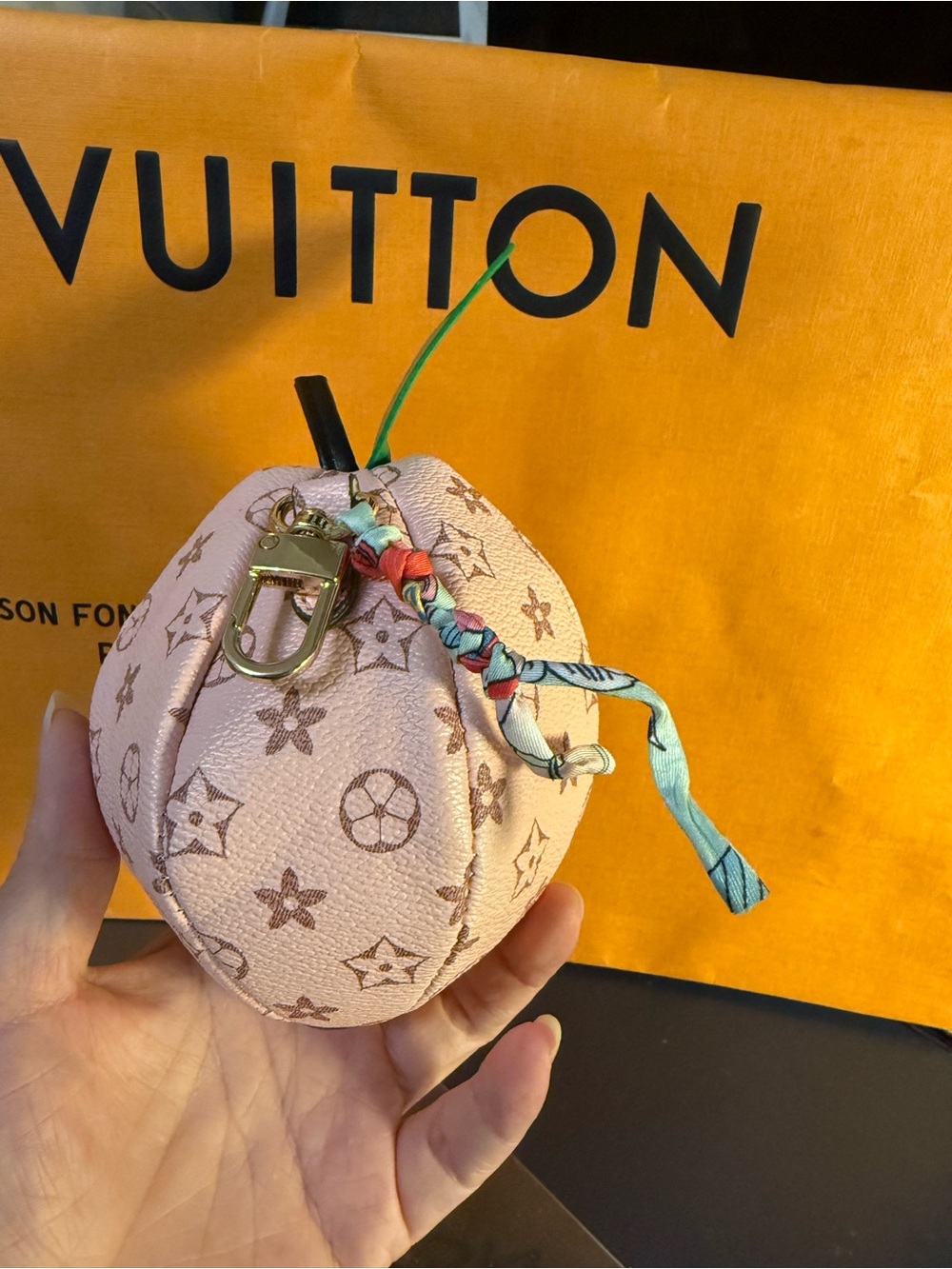 Pink Monogram Sphere Key Charm pouch